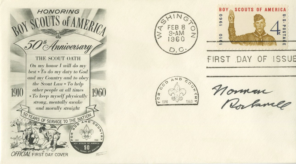 Norman Rockwell - &quot;Honoring Boy Scouts of America&quot; Signed First Day Cover - 1960