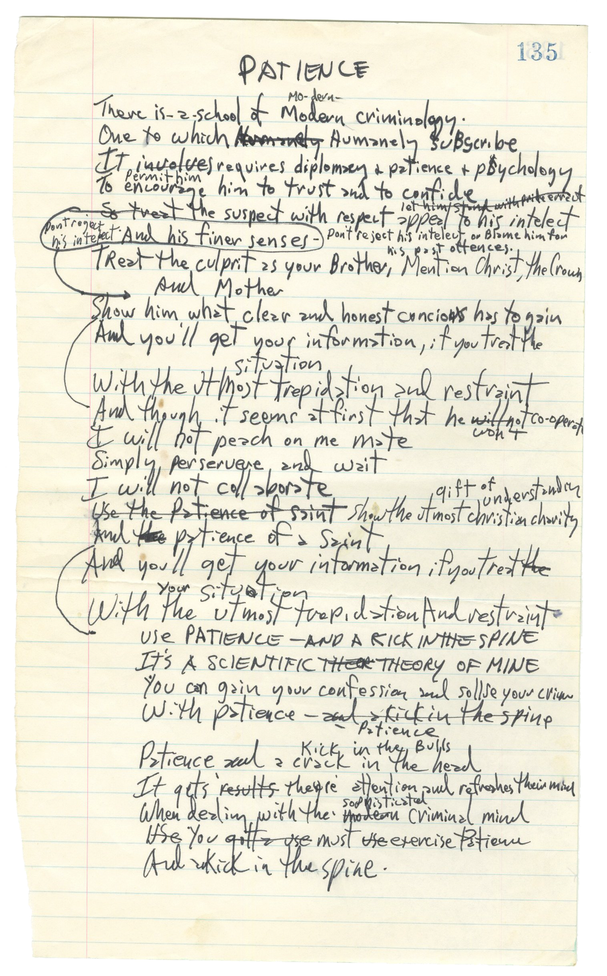 Shel Silverstein - Hand-Written Lyrics: &quot;Patience&quot;