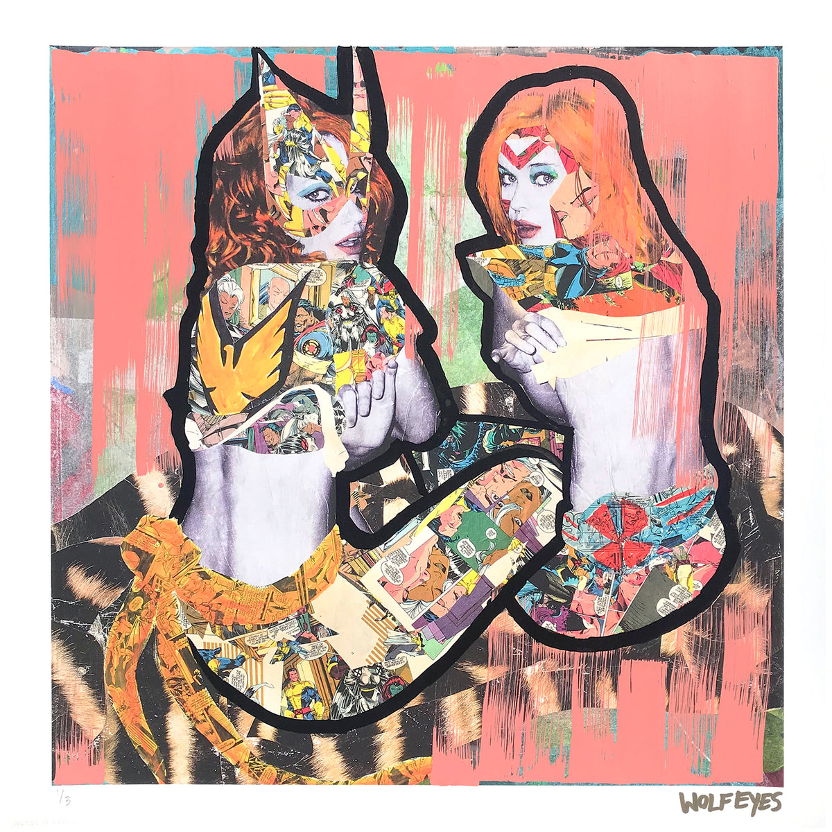 WOLFEYES &quot;2 Jeans on a Rug&quot; - Hand-Embellished Edition of 3 - 17 x 17&quot;