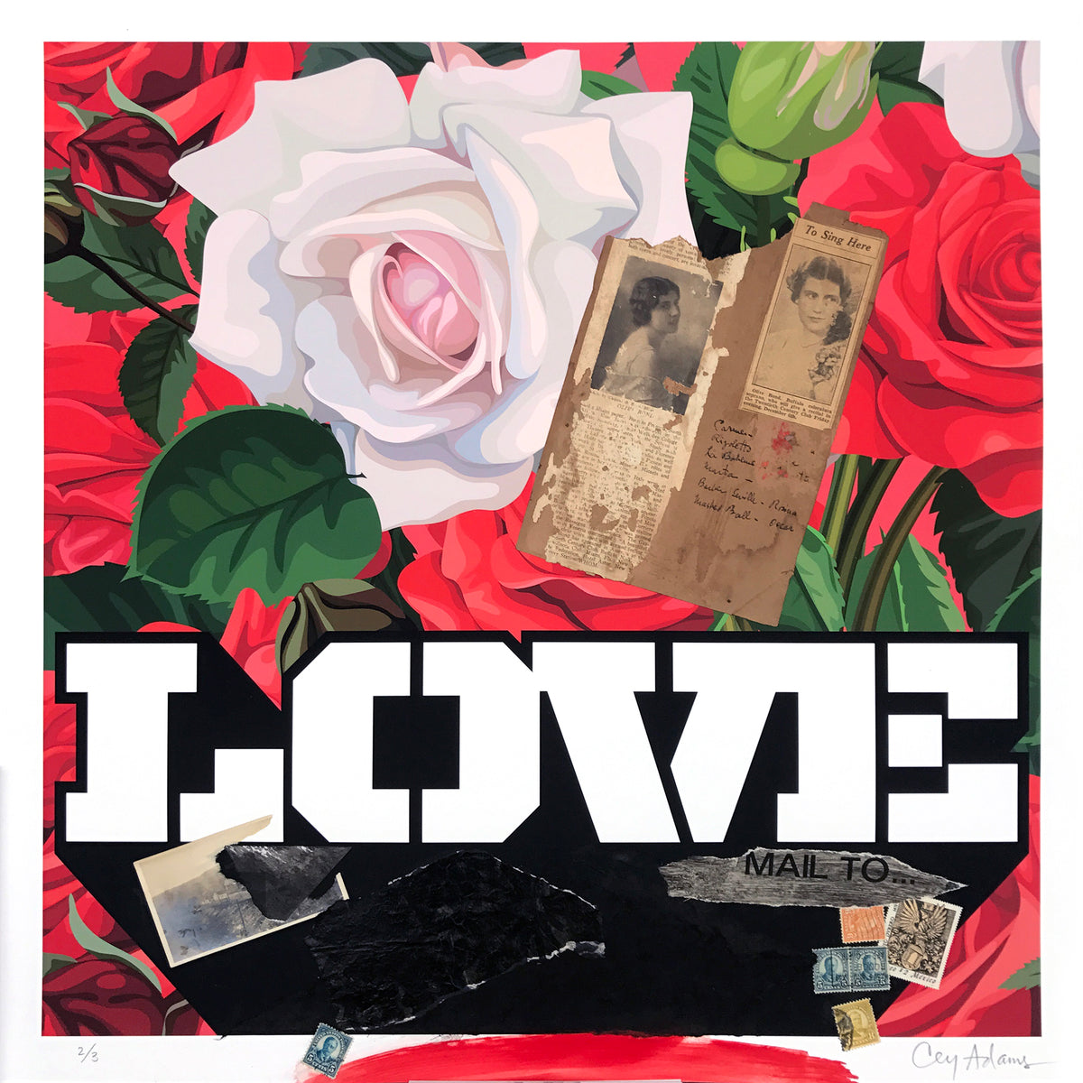 Cey Adams &quot;I Feel Love&quot; - Hand-Embellished Unique Print, #2/3 - 24 x 24&quot;