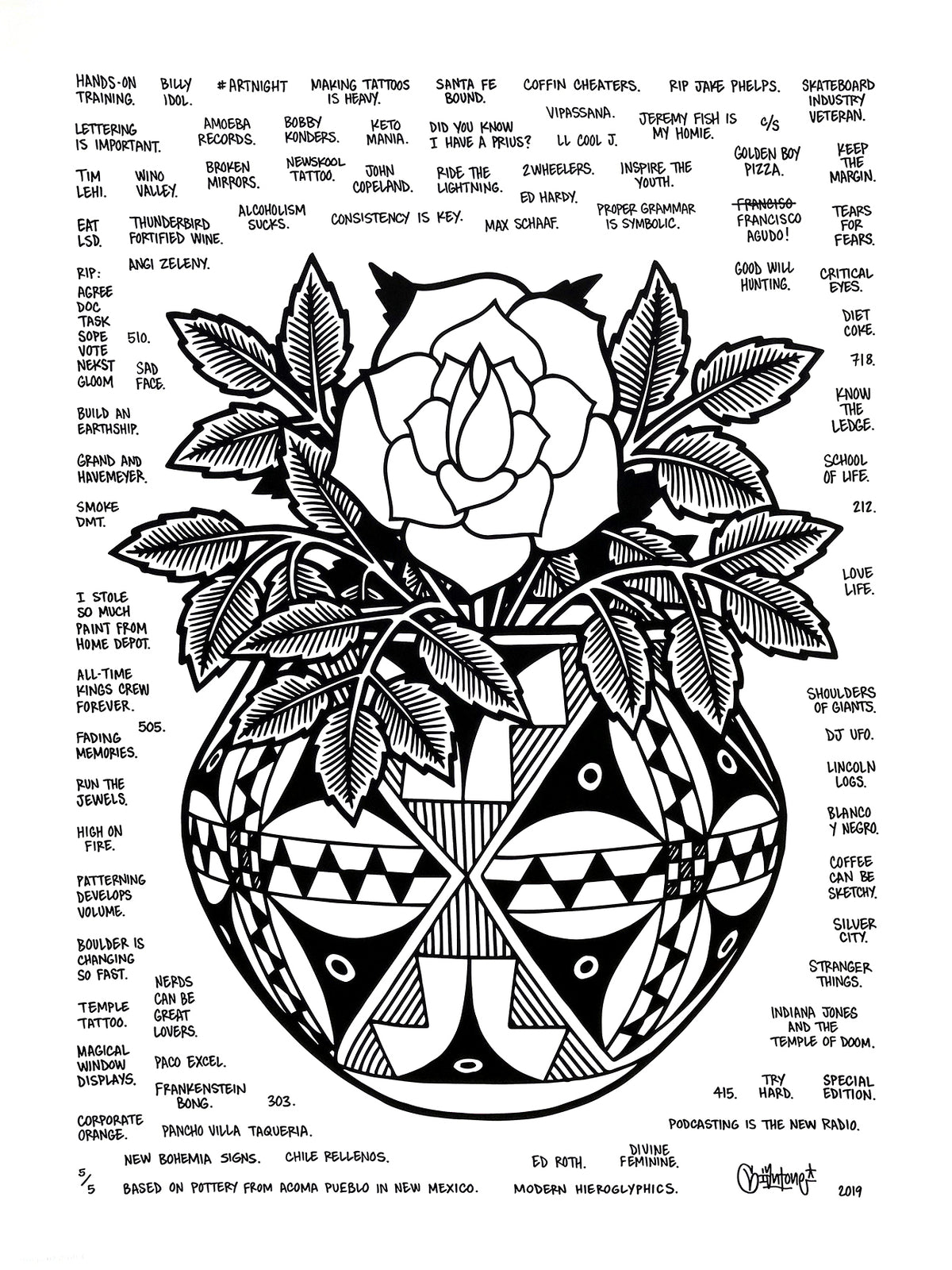 Mike Giant &quot;Acoma Pot II&quot; - Hand-Embellished Unique Variant, #5/5 - 18 x 24&quot;