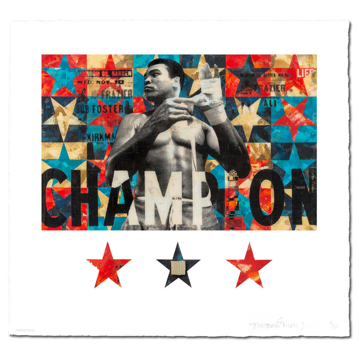Robert Mars &quot;Ascension&quot; - Archival Print with Authentic Muhammad Ali Swatch, Edition of 25 - 22 x 24&quot;