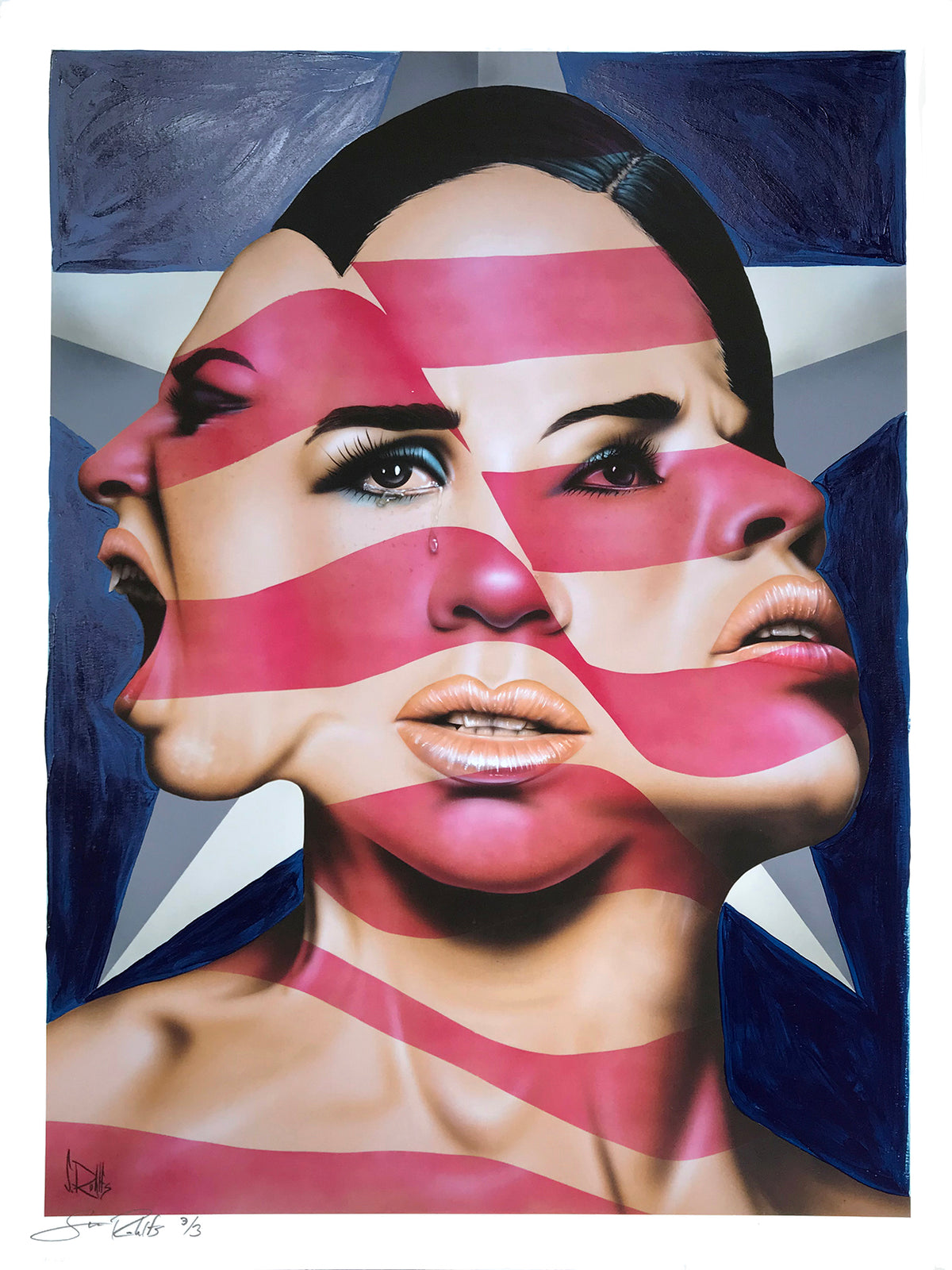 Scott Rohlfs &quot;America The Beautiful? (Blue)&quot; - Hand-Embellished Unique Variant, #3/3 - 18 x 24&quot;