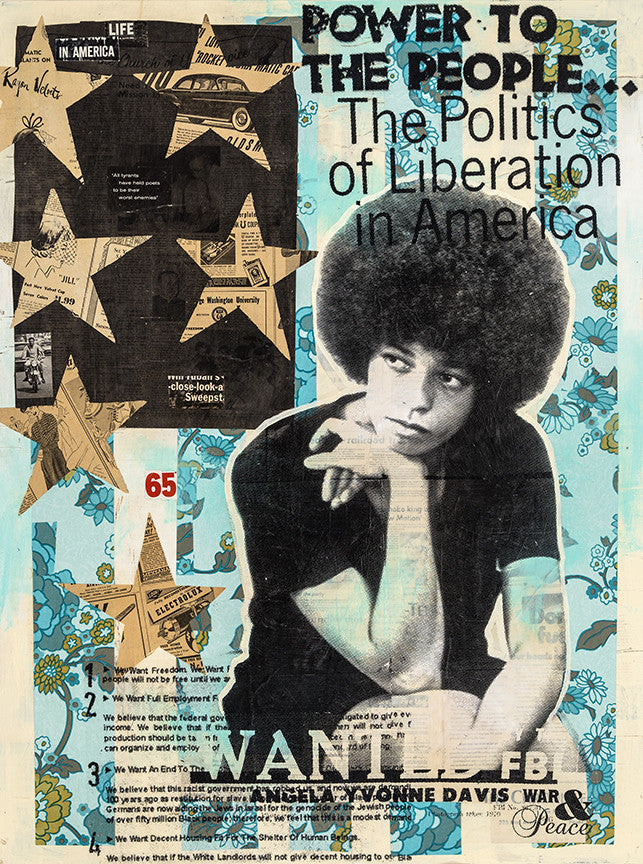 Robert Mars &quot;Power to the People&quot; - Angela Davis - Original Mixed Media and Resin on Wood