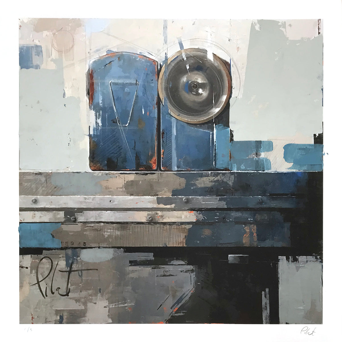 Agnieszka Pilat &quot;Blue&quot; - Hand-Embellished Variant, 1 of 3 - 17 x 17&quot;