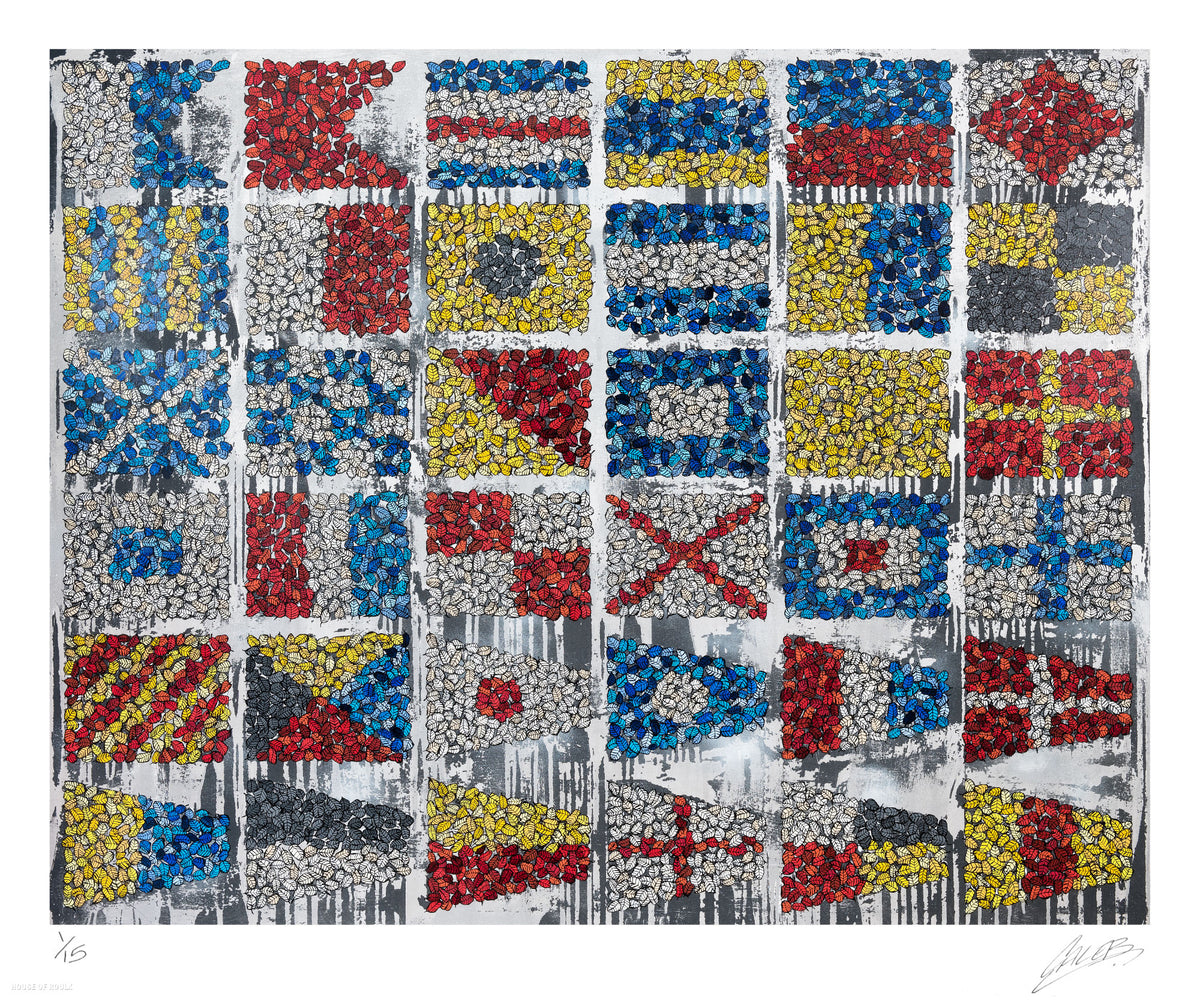 Caleb Neelon &quot;Nautical Flag Alphabet and Number Pennants (on Silver and Gunmetal)&quot; - Limited Edition, Archival Print - 24 x 20&quot;