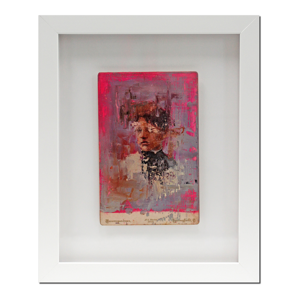 Danielle Coenen - Original Mixed Media Painting on Cabinet Card, Framed - 9.25 x 11.25&quot;