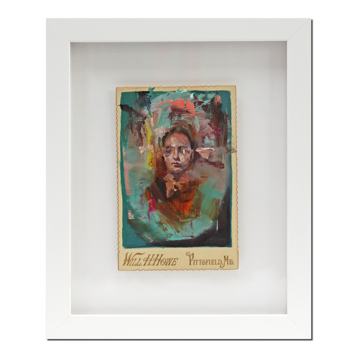 Danielle Coenen - Original Mixed Media Painting on Cabinet Card, Framed - 9.25 x 11.25&quot;
