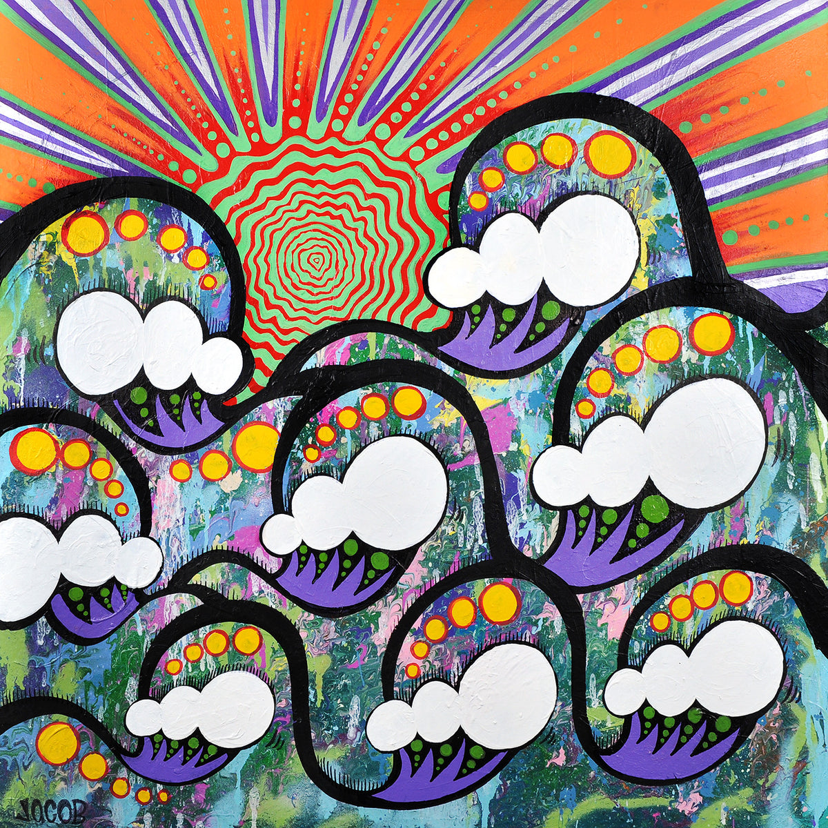 Andrew Jacob &quot;Cosmic Crests&quot; - Original Acrylic and Enamel on Canvas