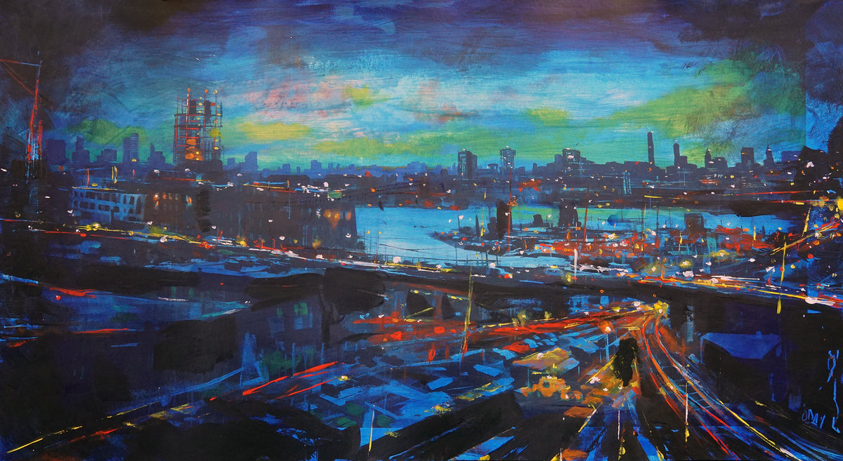 Adam J. O&#39;Day &quot;Pulaski Bridge at Sunset&quot; - Hand-Embellished Archival Print, Edition of 5 - 14 x 24&quot;