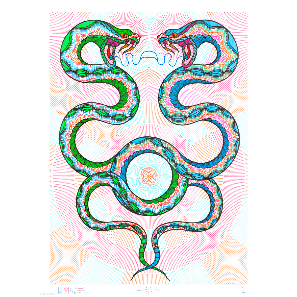 Bonethrower - &quot;Cosmic Snake Duel&quot; - Archival Print, Limited Edition of 50 - 18 x 24&quot;