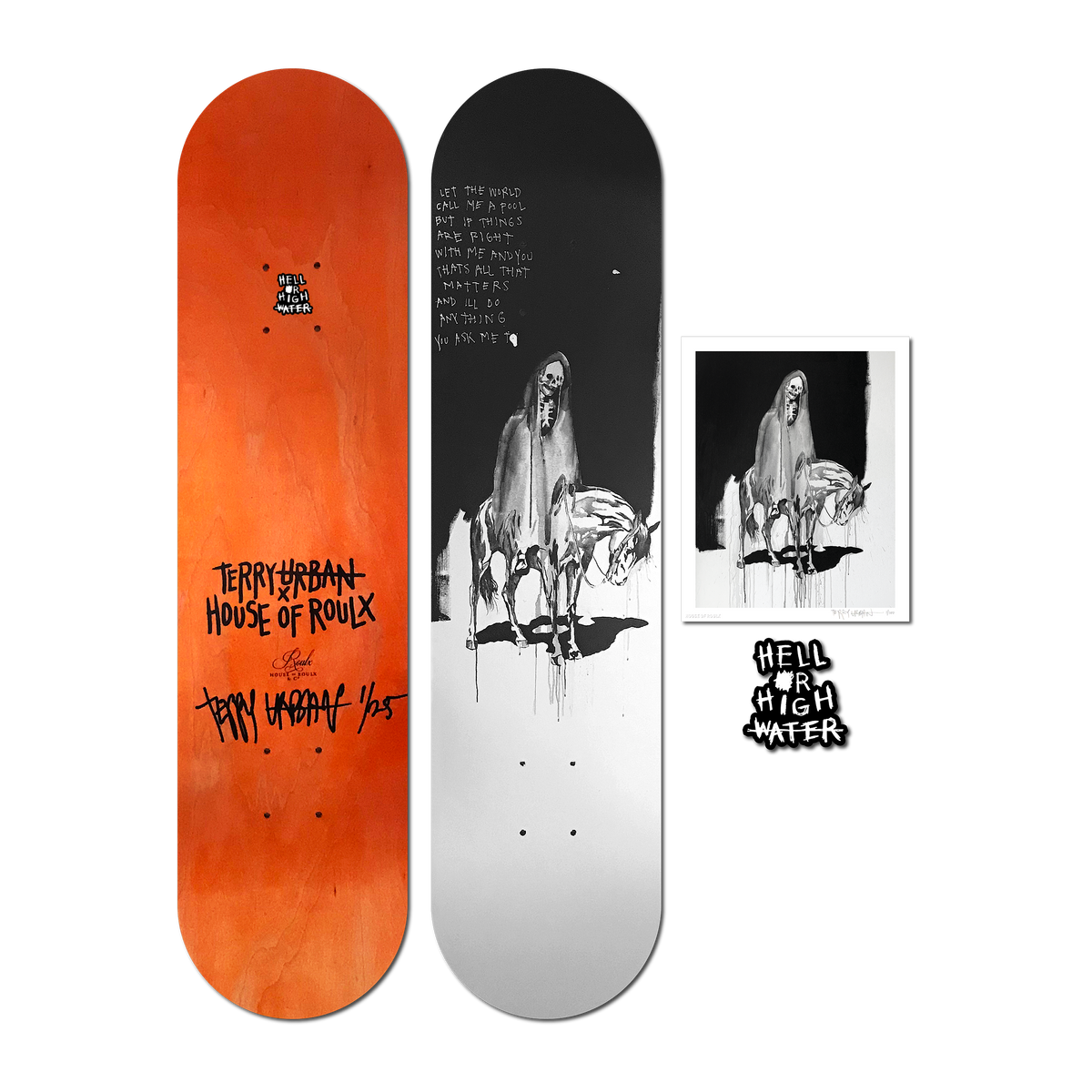 Terry Urban &quot;Hell or High Water II&quot; - Skate Deck &amp; Print Bundle, Hand-Embellished Edition of 25