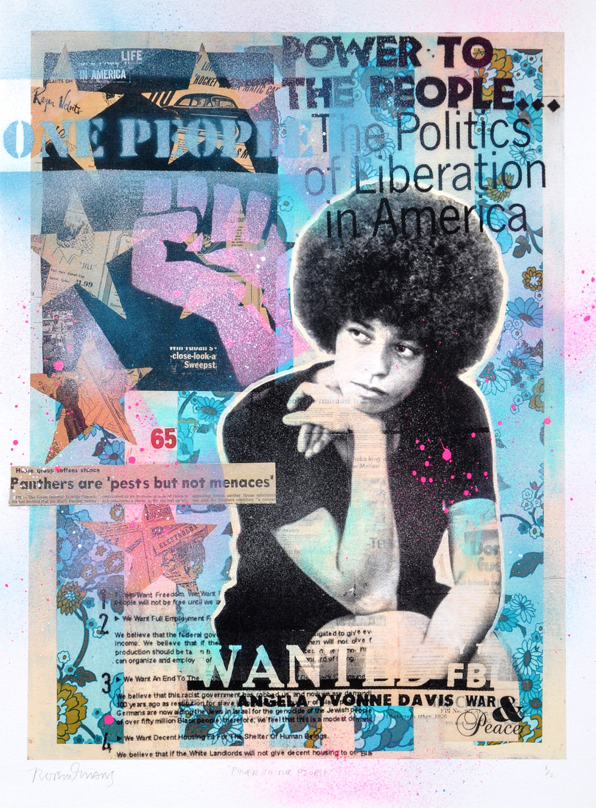 Robert Mars &quot;Power to the People&quot; - Angela Davis - HAND-EMBELLISHED UNIQUE PRINT #1/2