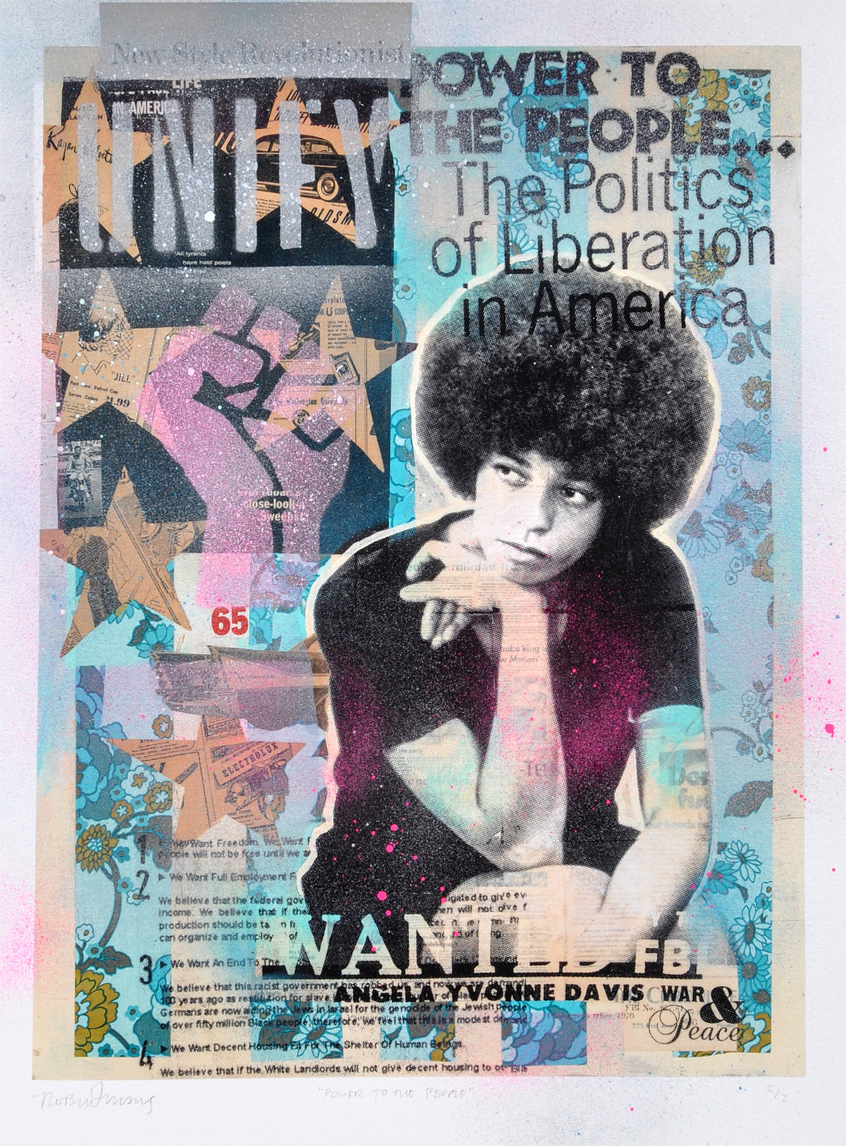 Robert Mars &quot;Power to the People&quot; - Angela Davis - HAND-EMBELLISHED UNIQUE PRINT #2/2