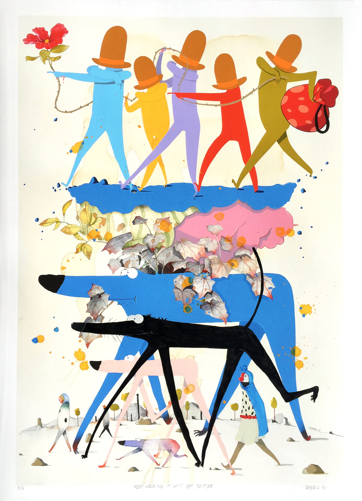 Gosha Levochkin &quot;Keep Walking It Will Get Better&quot; - Hand-Embellished Unique Print, #3/3 - 18 x 24&quot;