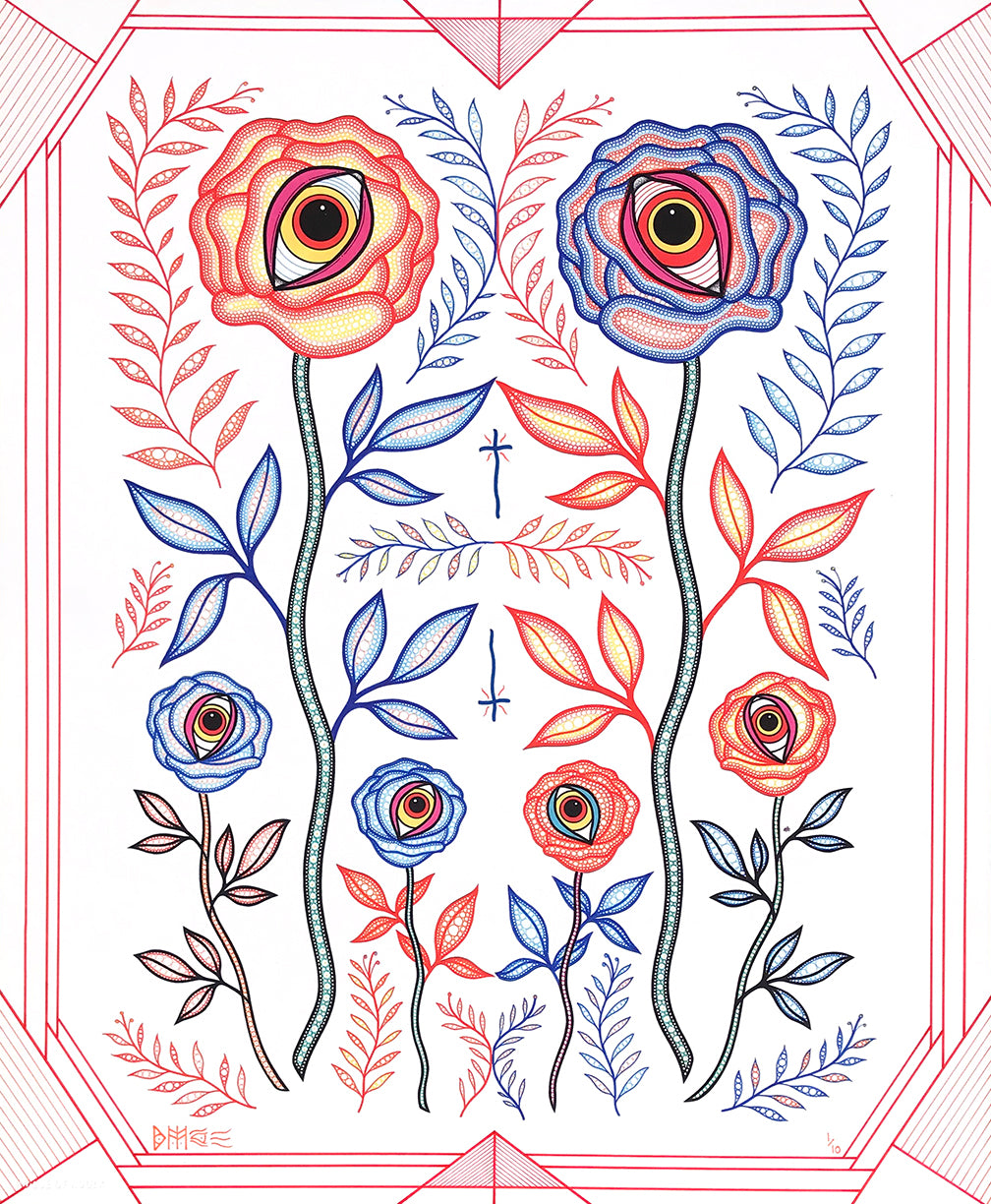 Bonethrower - &quot;Eye Roses&quot; - Hand-Embellished Edition of 10 - 14 x 17&quot;