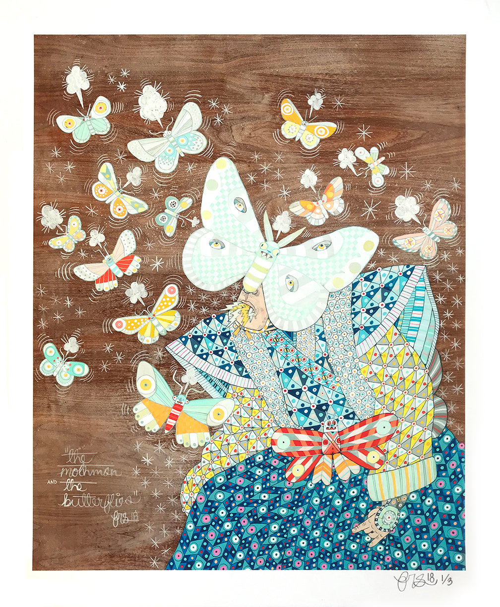 Ferris Plock &quot;The Mothman &amp; the Butterflies&quot; - Hand-Embellished Variant, 1 of 3 - 14 x 17&quot;