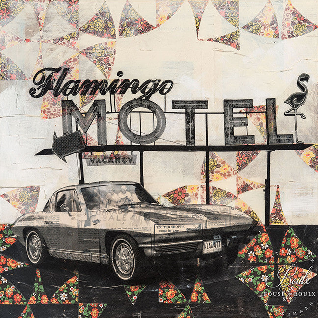 Robert Mars &quot;Flamingo Motel&quot; - Original Mixed Media and Resin on Wood