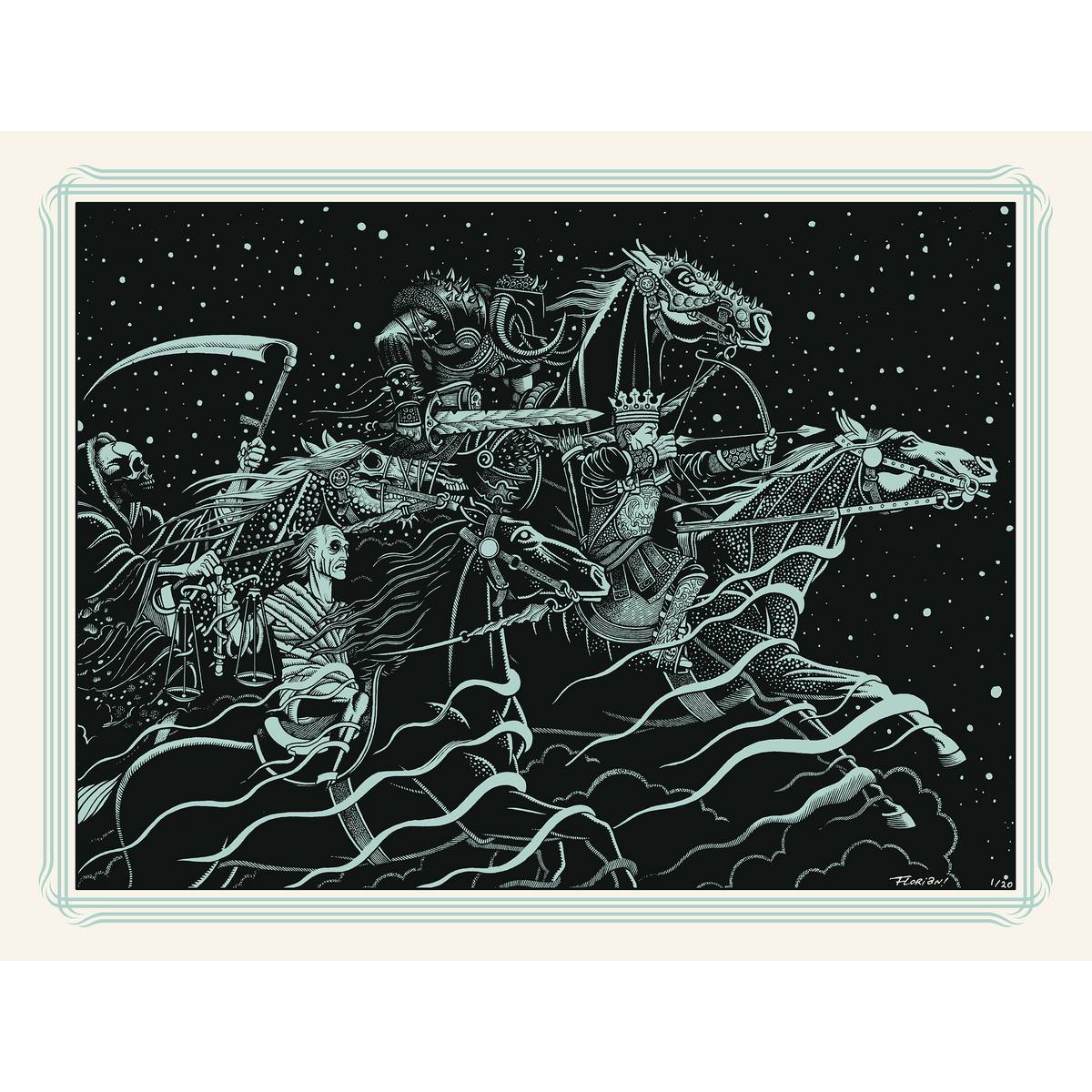 Florian Bertmer &quot;Four Horsemen (GLOW)&quot; - Screen Printed Edition of 20 - 18 x 24&quot;