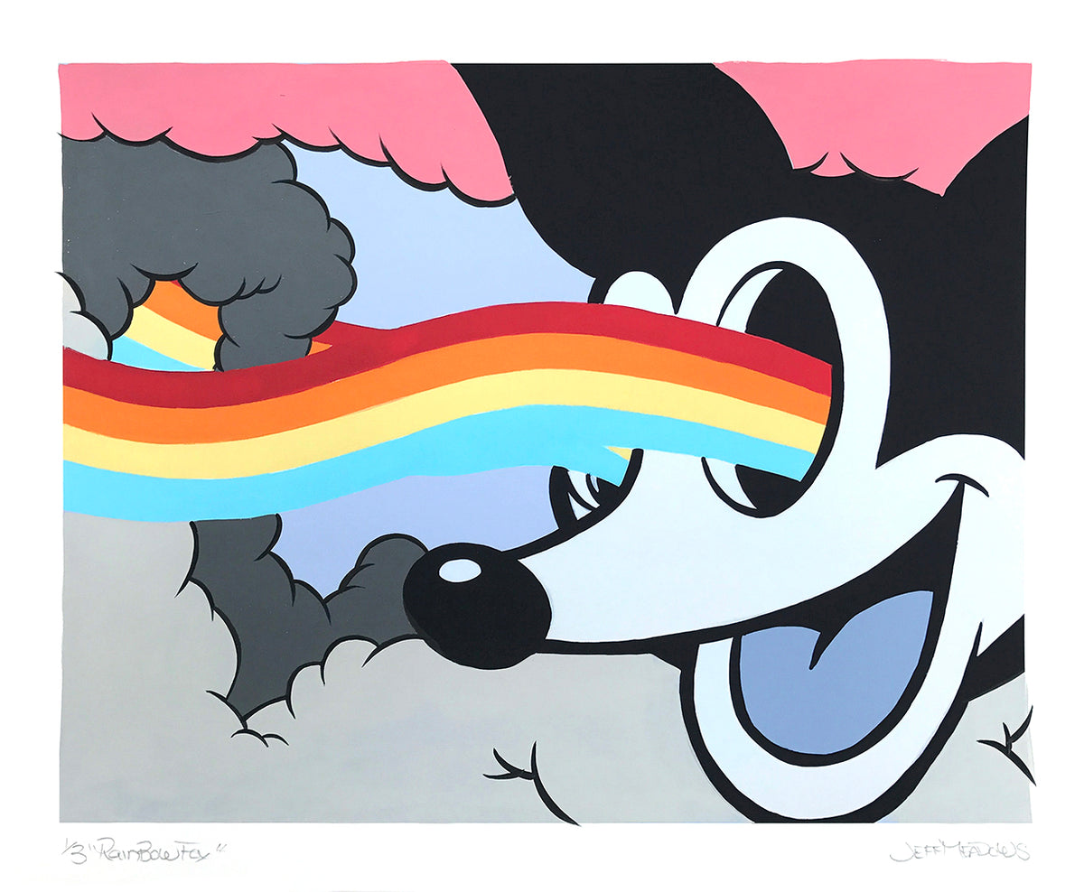 Jeff Meadows &quot;Rainbow Fox&quot; - Hand-Embellished Unique Print, #1/3 - 14 x 17&quot;