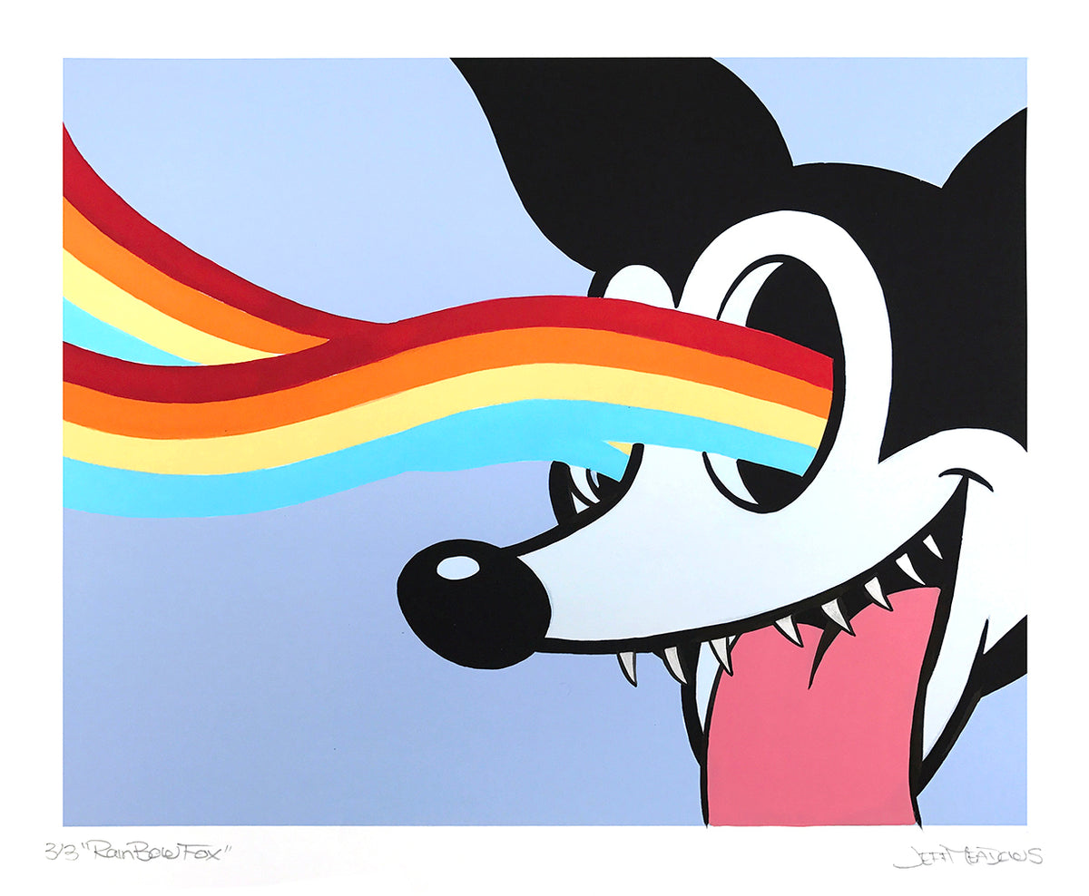 Jeff Meadows &quot;Rainbow Fox&quot; - Hand-Embellished Unique Print, #3/3 - 14 x 17&quot;
