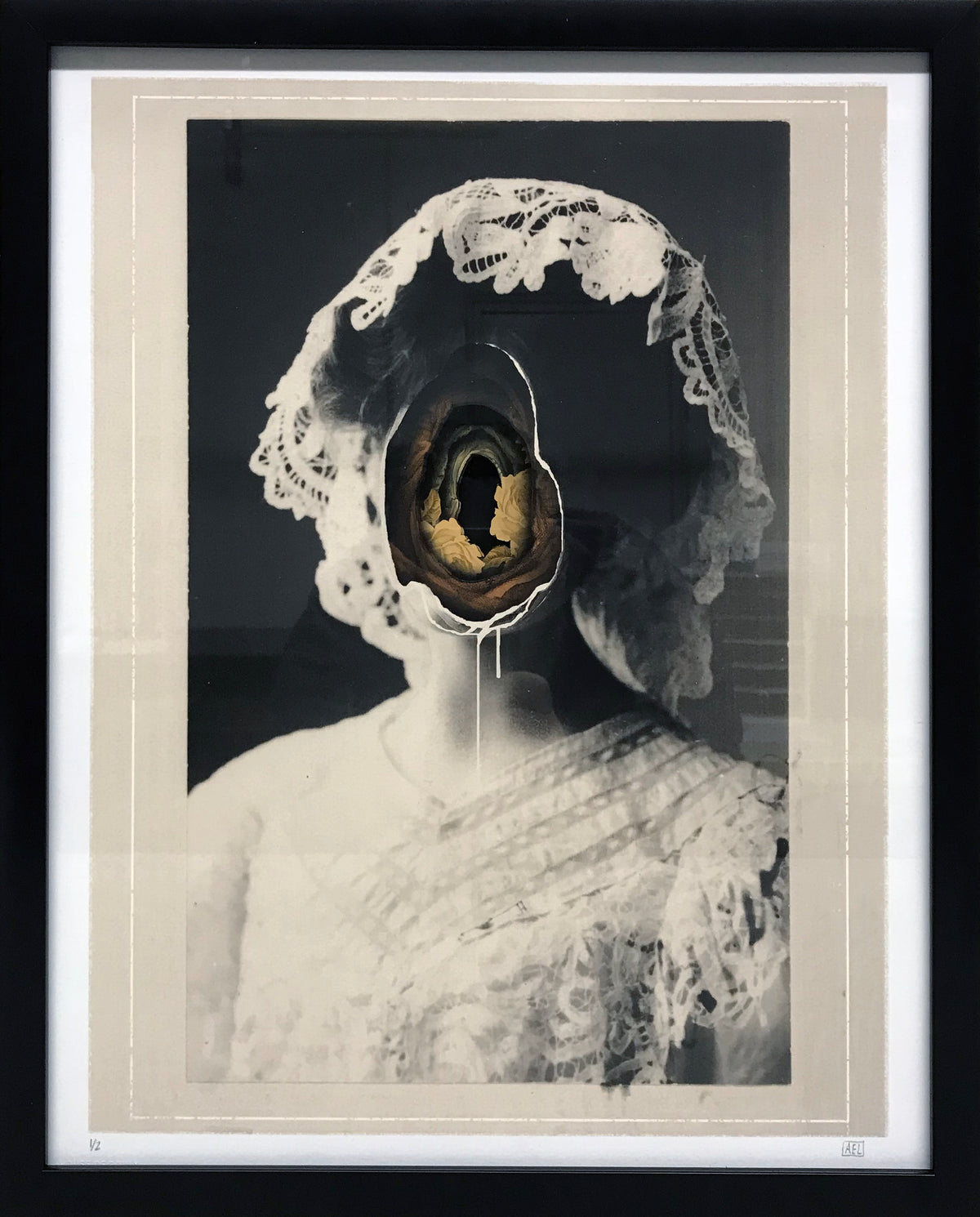 Alex Eckman-Lawn &quot;Ghost&quot; - Hand-Cut Paper Collage in Frame - 16 x 19