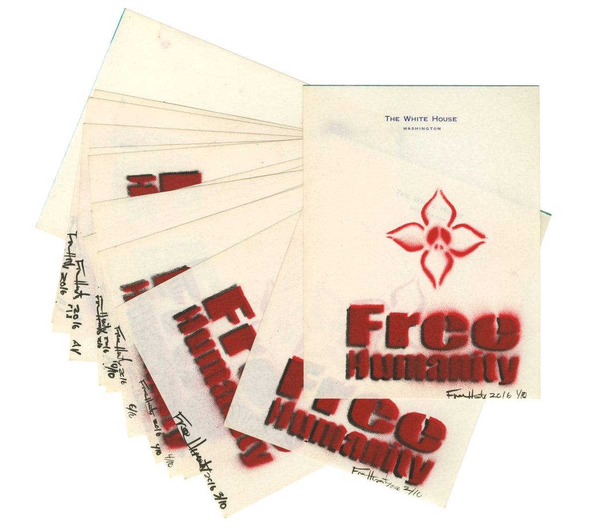 Free Humanity &quot;Free the White House&quot; - Aerosol Stencil and Ink on Vintage Stationary