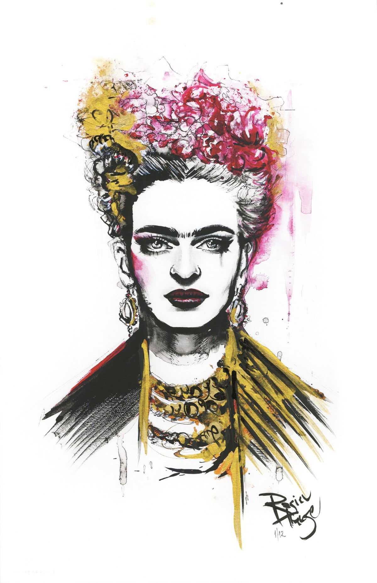 Therése Rosier &quot;Frida Kahlo&quot; - Hand-Embellished Unique Variant, Edition of 12 - 11 x 17&quot;