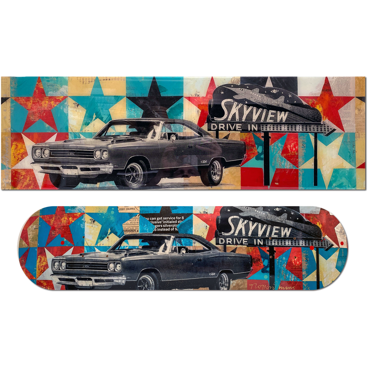 Robert Mars &quot;Friday Drive In&quot; - Original Painting &amp; Hand-Embellished AP Skate Deck