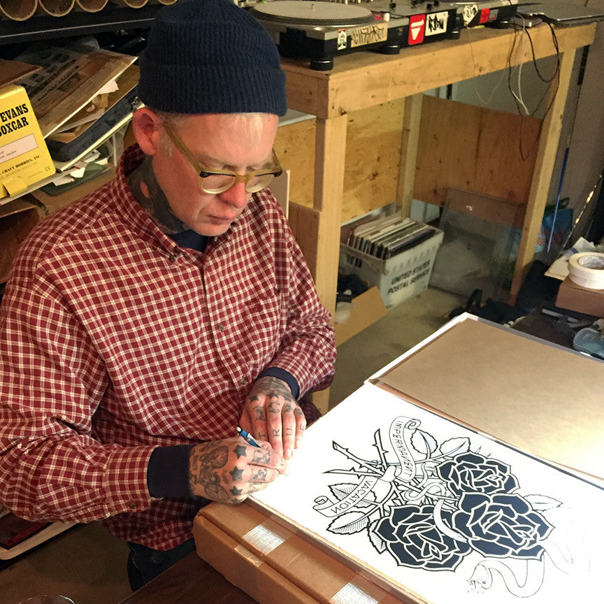 Mike Giant&quot; Black Roses (Impermanent Vacation)&quot; - Hand-Embellished Unique Print, #2/5 - 24 x 36