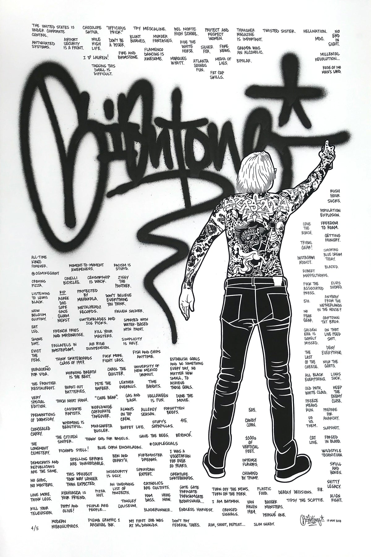 Mike Giant &quot;OG Tag&quot; - Hand-Tagged and Inscribed Unique Print, #4/5 - 24 x 36