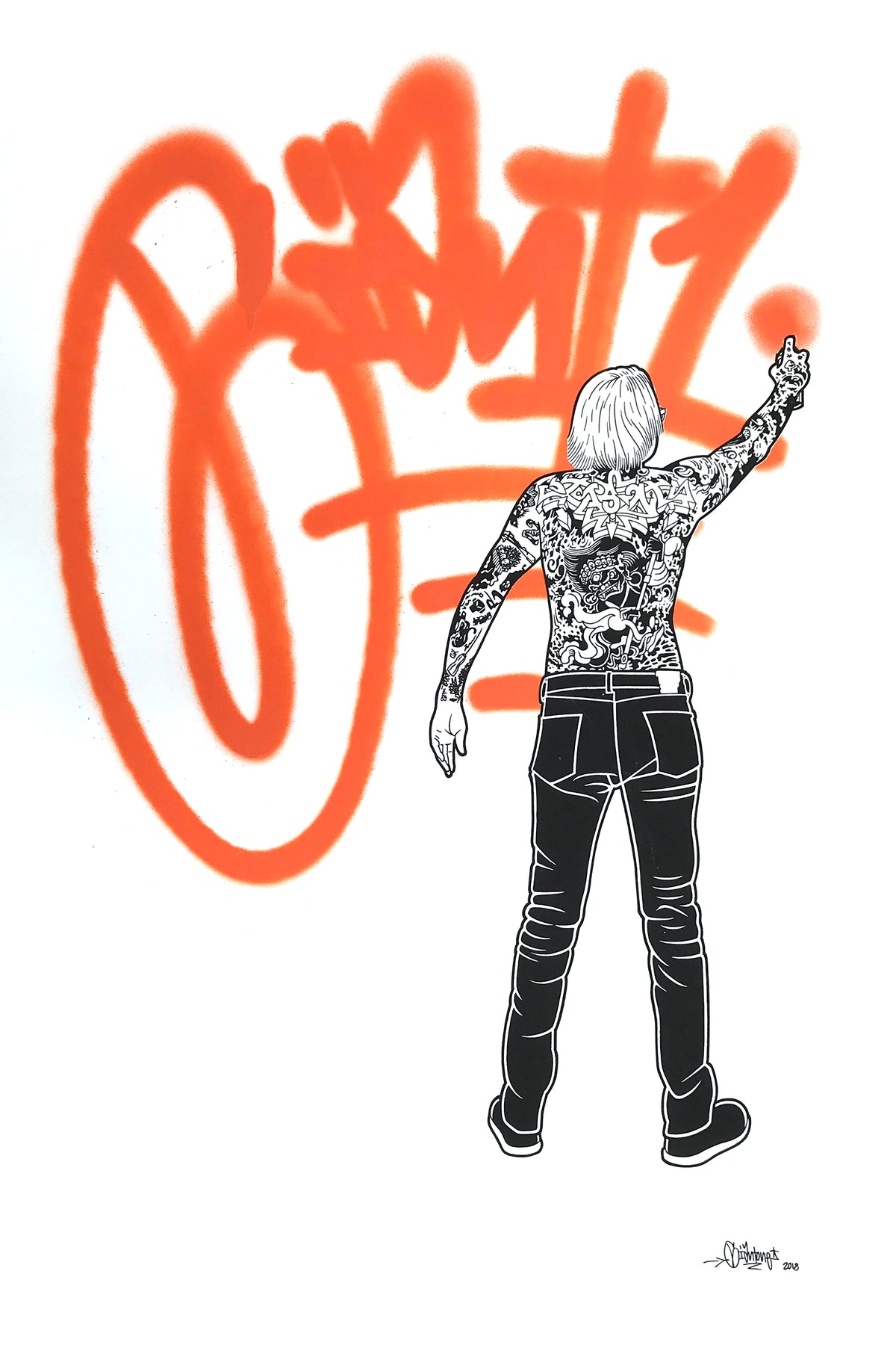 Mike Giant &quot;OG Tag&quot; - Hand-Tagged Unique Print, Edition of 22, 1 of 2 Orange - 24 x 36