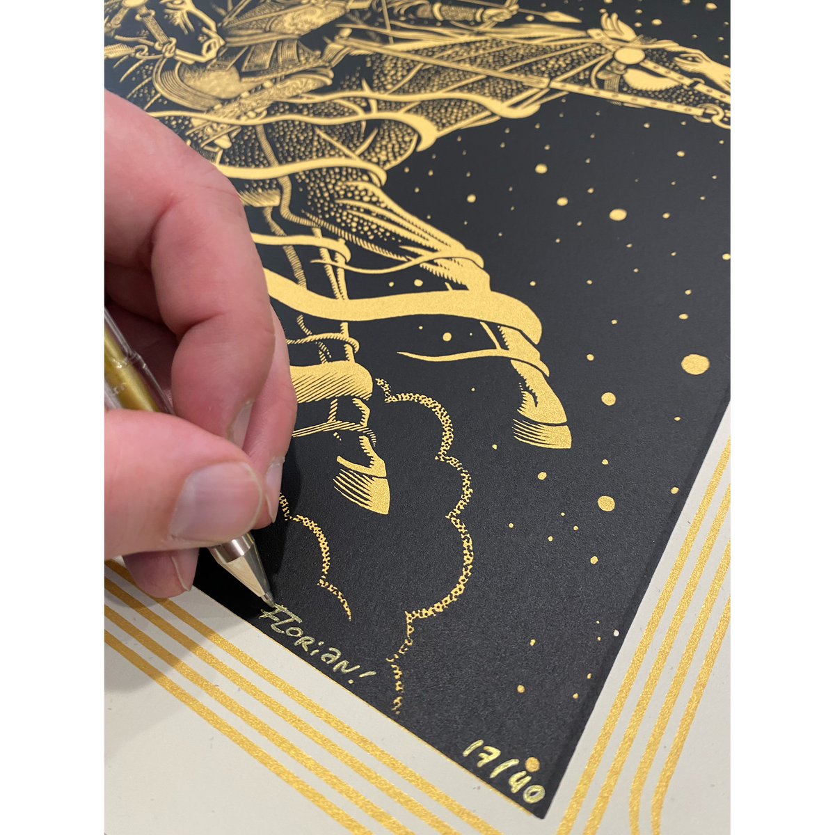 Florian Bertmer &quot;Four Horsemen (GOLD)&quot; - Screen Printed Edition of 40 - 18 x 24&quot;