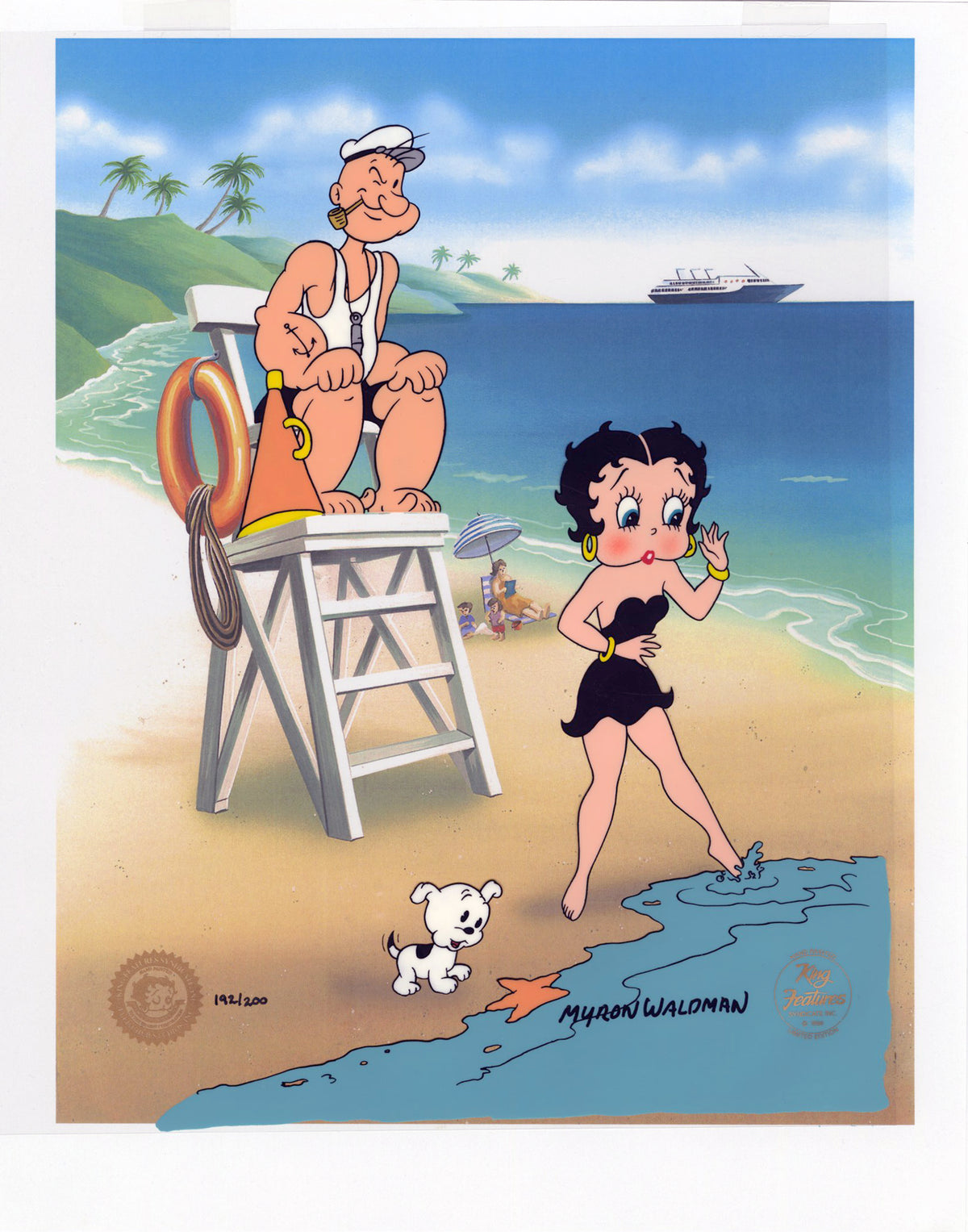 Myron Waldman - &quot;Popeye &amp; Betty Boop&quot; - Signed Hand-Painted Animation Cel - 11 x 14&quot;