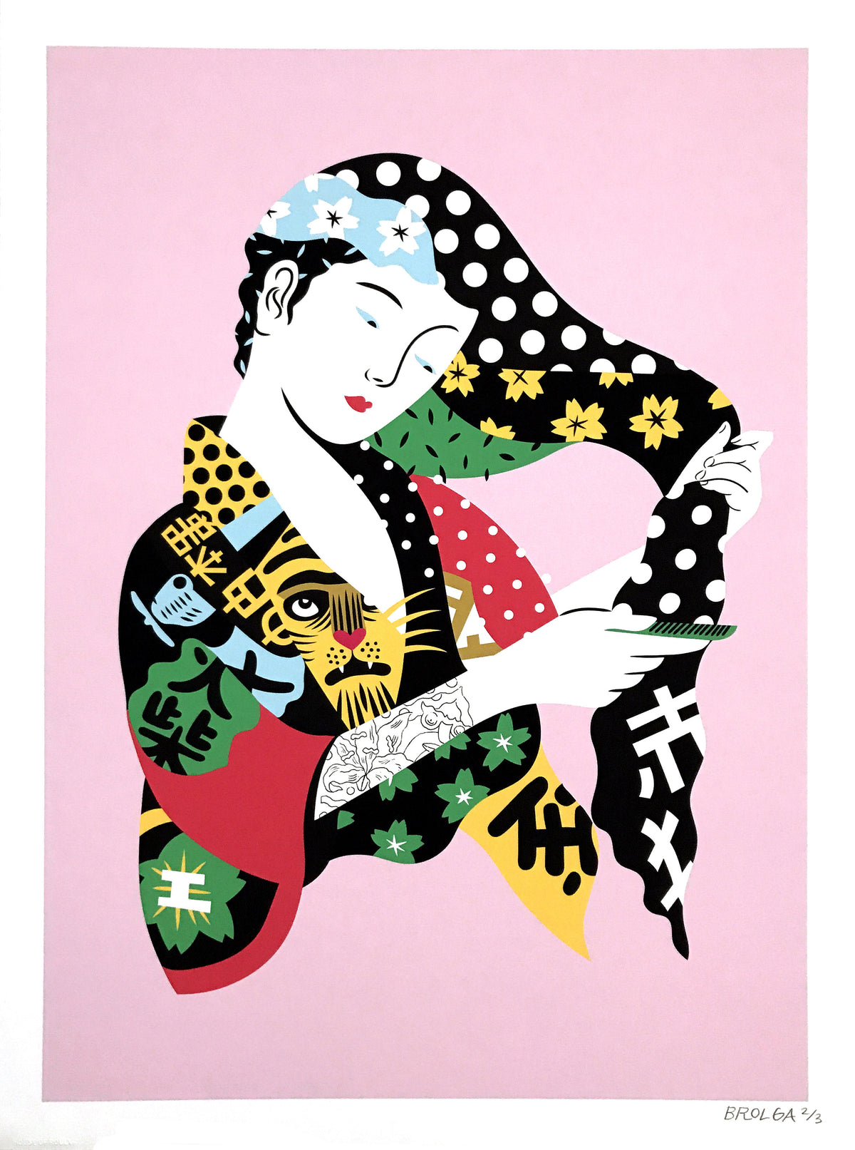 Brolga &quot;Pop Geisha&quot; - Hand-Embellished Unique Print, #2/3 - 18 x 24