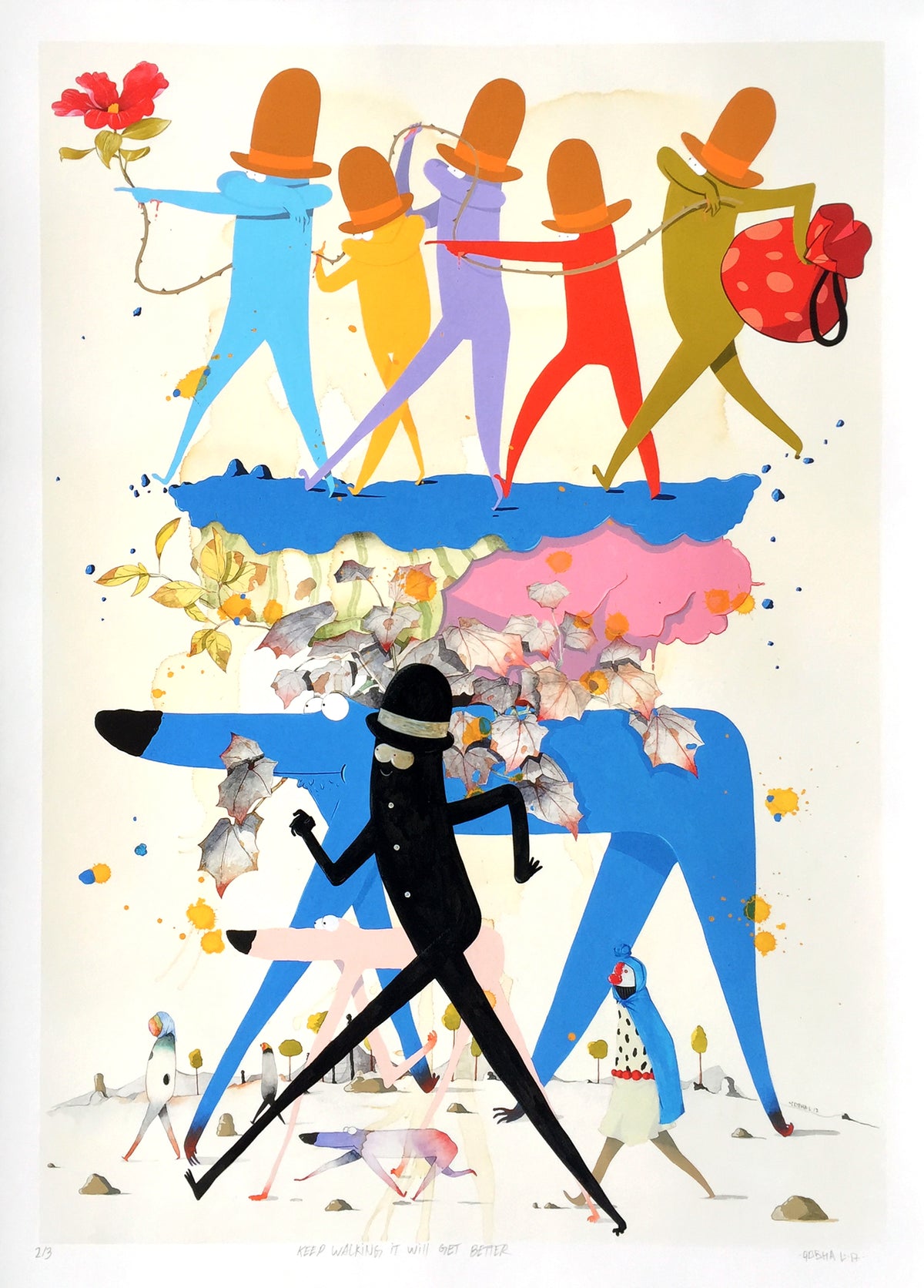 Gosha Levochkin &quot;Keep Walking It Will Get Better&quot; - Hand-Embellished Unique Print, #2/3 - 18 x 24&quot;