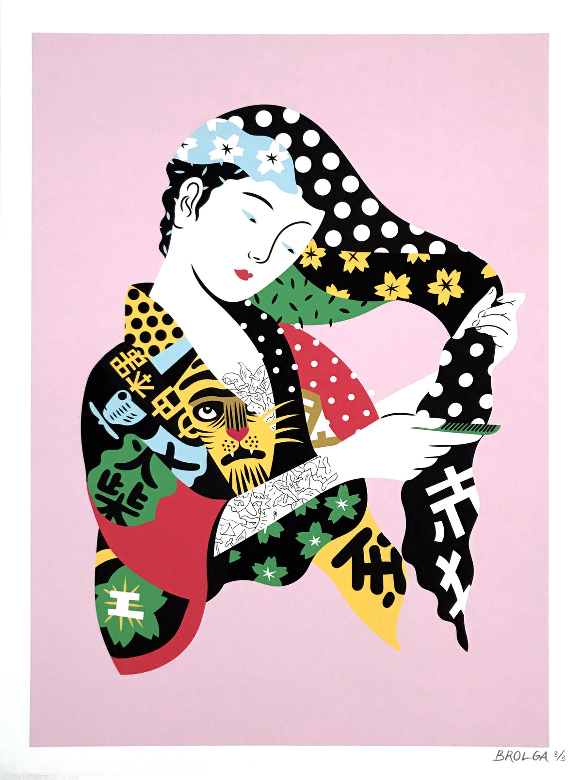 Brolga &quot;Pop Geisha&quot; - Hand-Embellished Unique Print, #3/3 - 18 x 24