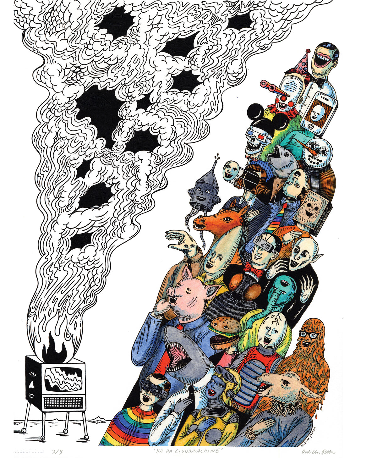 Dave Van Patten &quot;Ha Ha Cloudmachine&quot; - Hand-Embellished Edition of 3 - 14 x 17&quot;