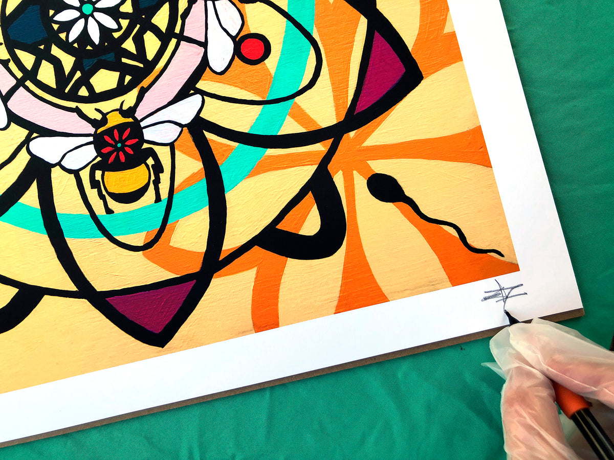 olive47 &quot;Yellow Bees #2&quot; - Archival Print, Limited Edition of 12 - 17 x 17&quot;