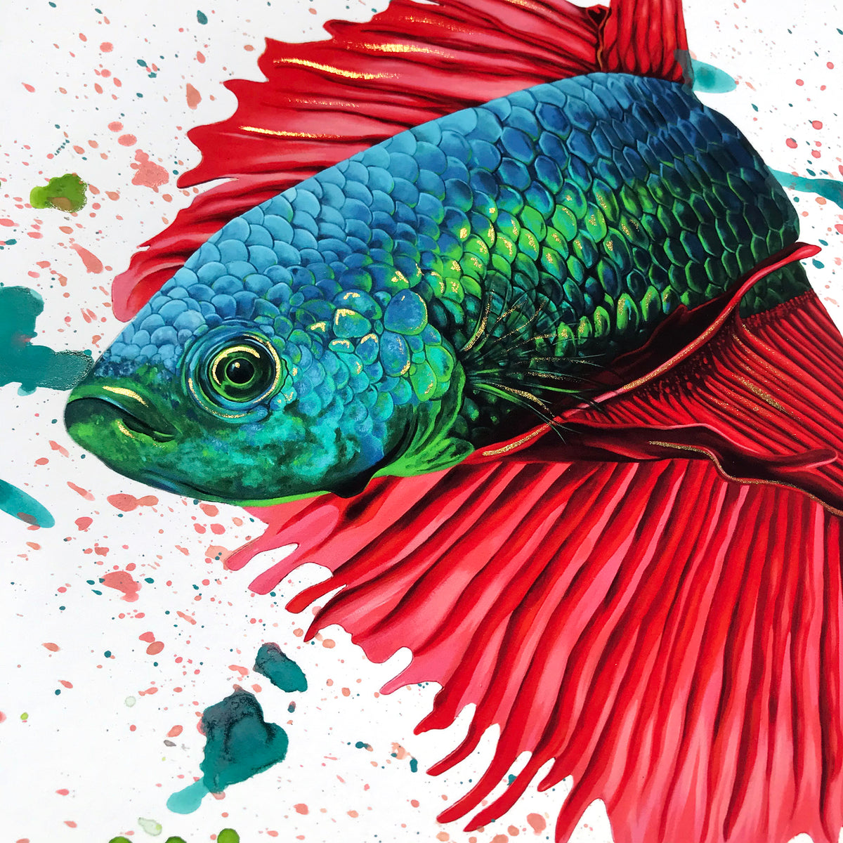 Sophy Tuttle - &quot;Floating Fish 3&quot; - Hand-Embellished Edition of 3 - 12 x 12&quot;
