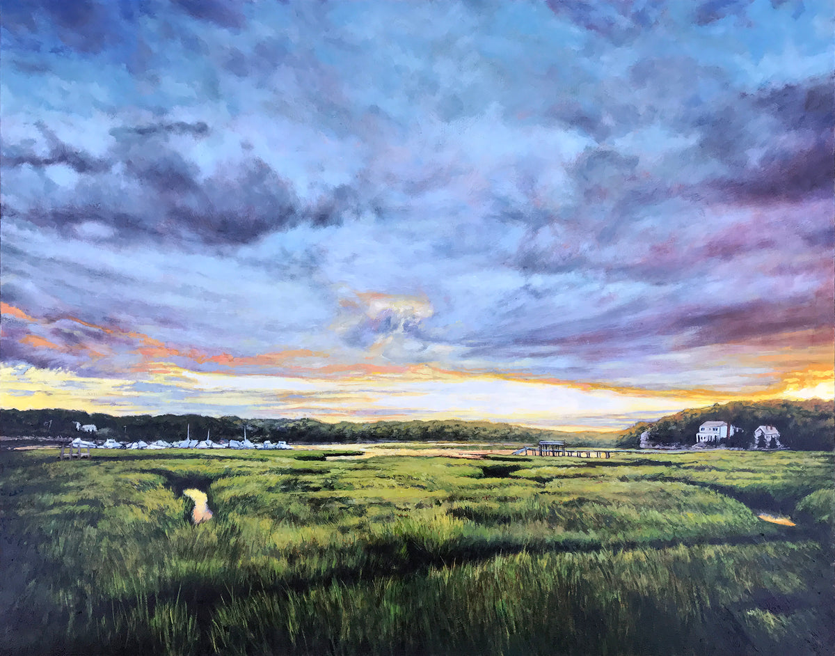 Andrew Houle &quot;Gloucester Marina Marsh&quot; - Original Oil Painting on Wood - 24 x 30&quot;