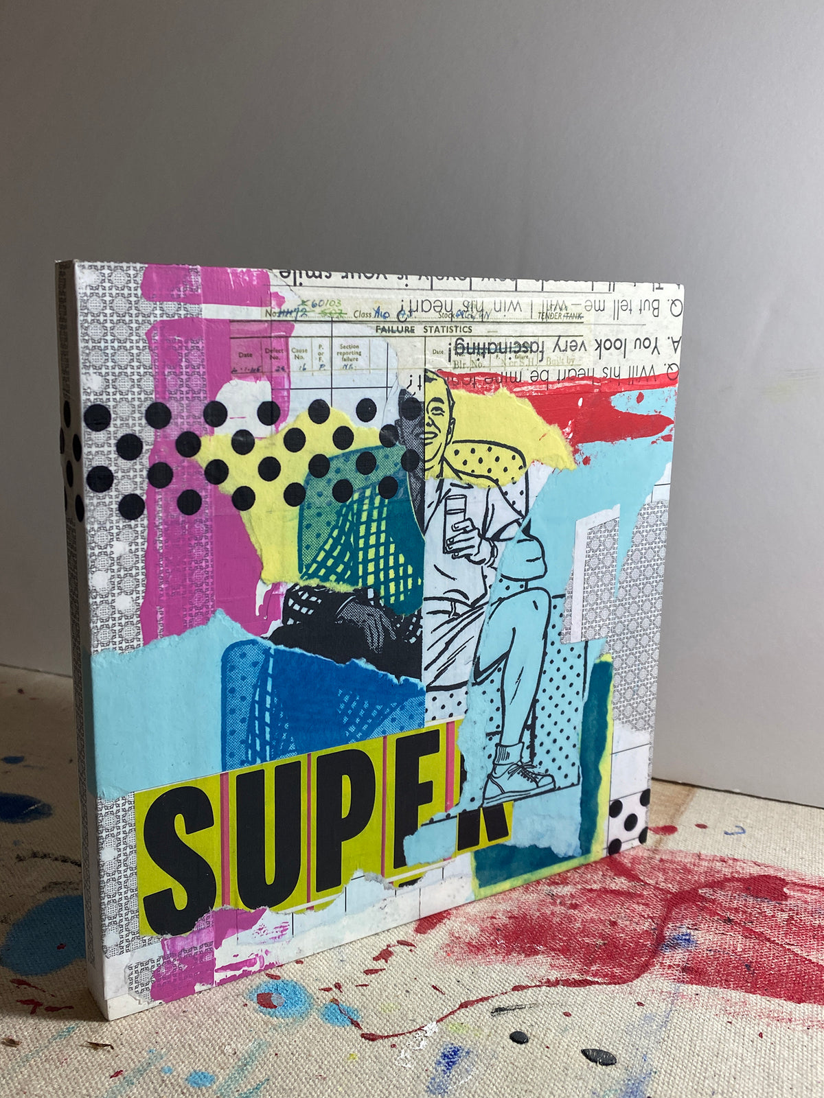 Joshua Horkey &quot;Feeling Super&quot; - Original Mixed Media Work on Wood - 8 x 8&quot;