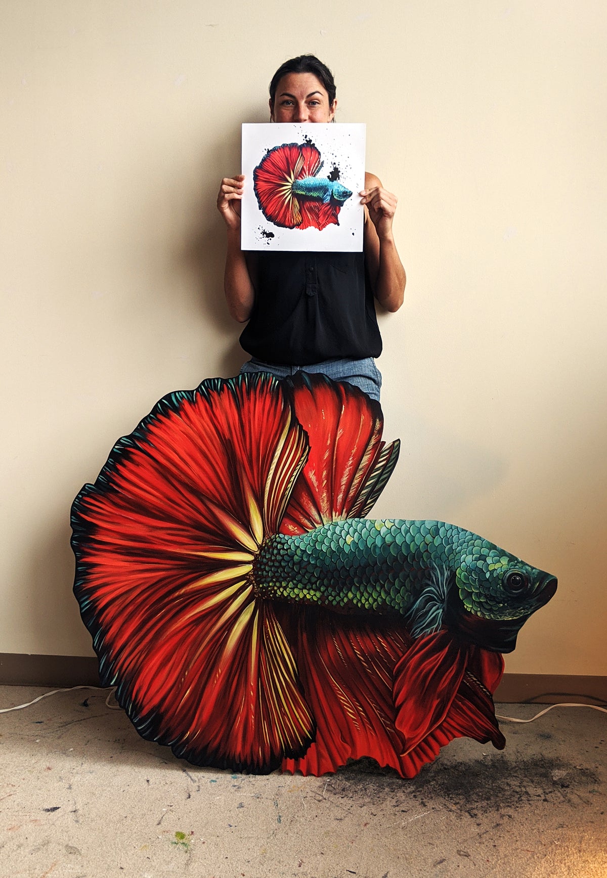 Sophy Tuttle - &quot;Floating Fish 1&quot; - Hand-Embellished Edition of 3 - 12 x 12&quot;
