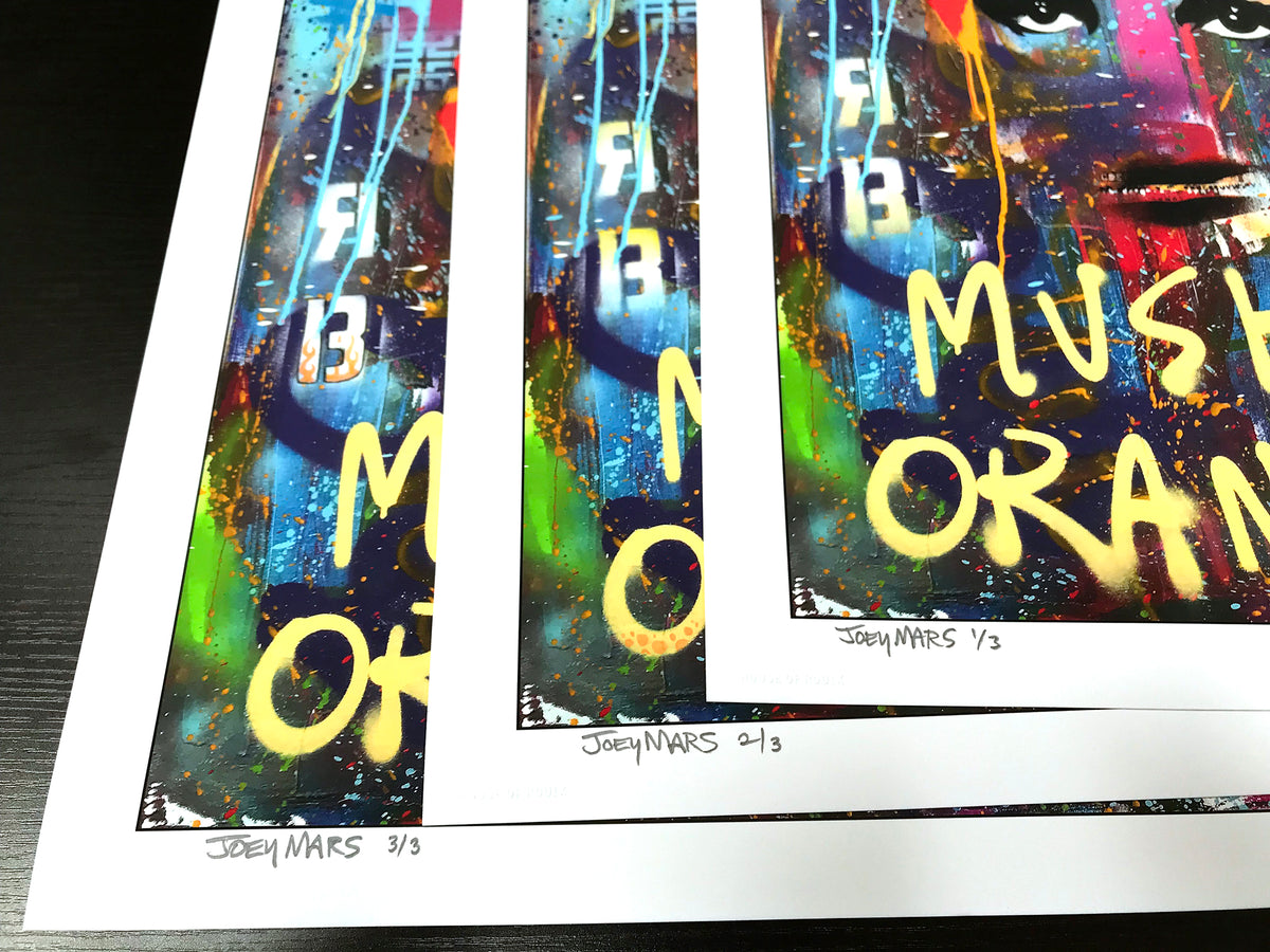 Joey Mars &quot;Mushroom PI Orange Cat Sky&quot; - Hand-Embellished Variant, 1 of 3 - 18 x 24&quot;