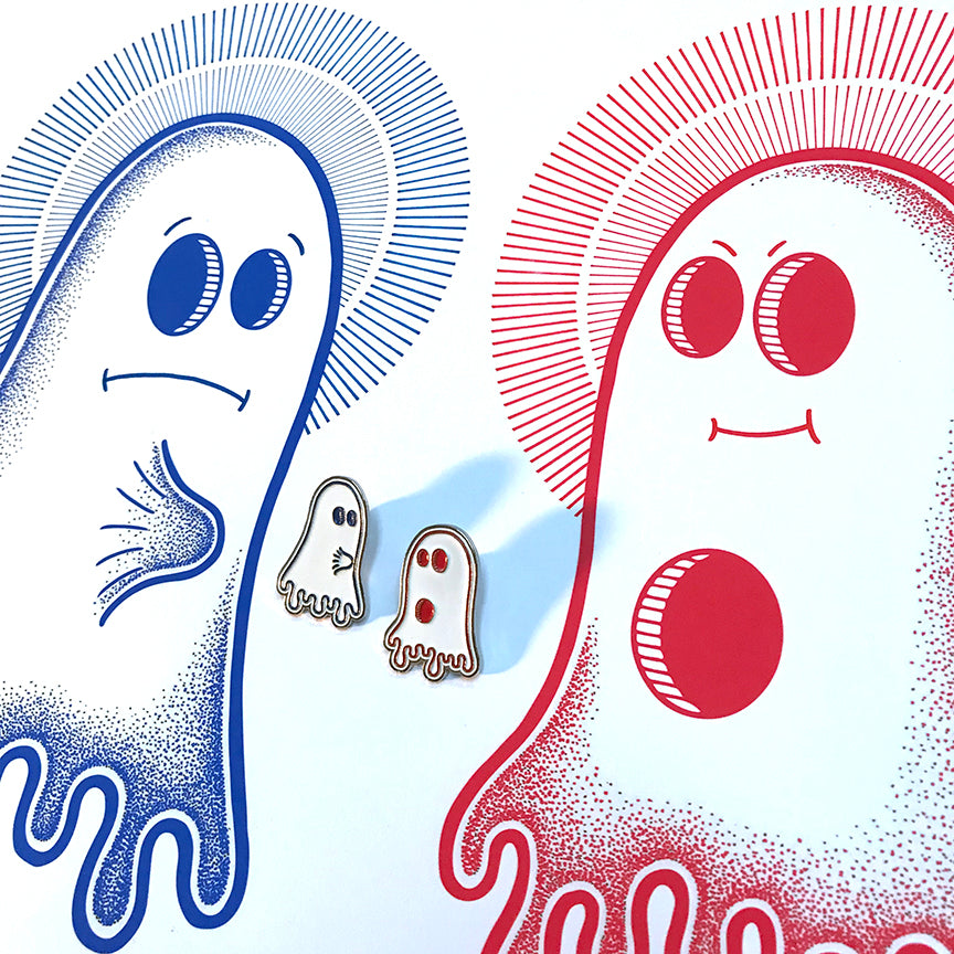 Bonethrower &quot;Ghost Boner&quot; - Embellished Print &amp; 2 x Pin Set, Edition of 50 - 8 x 10&quot;