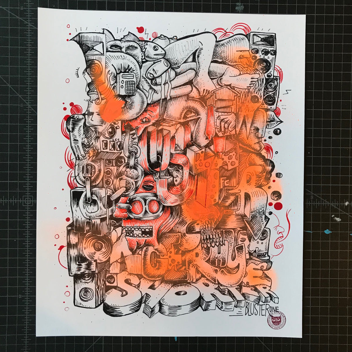 BlusterOne &quot;One Rhyme&quot; - Hand-Embellished Unique Print, #7/15 - 14 x 17&quot;