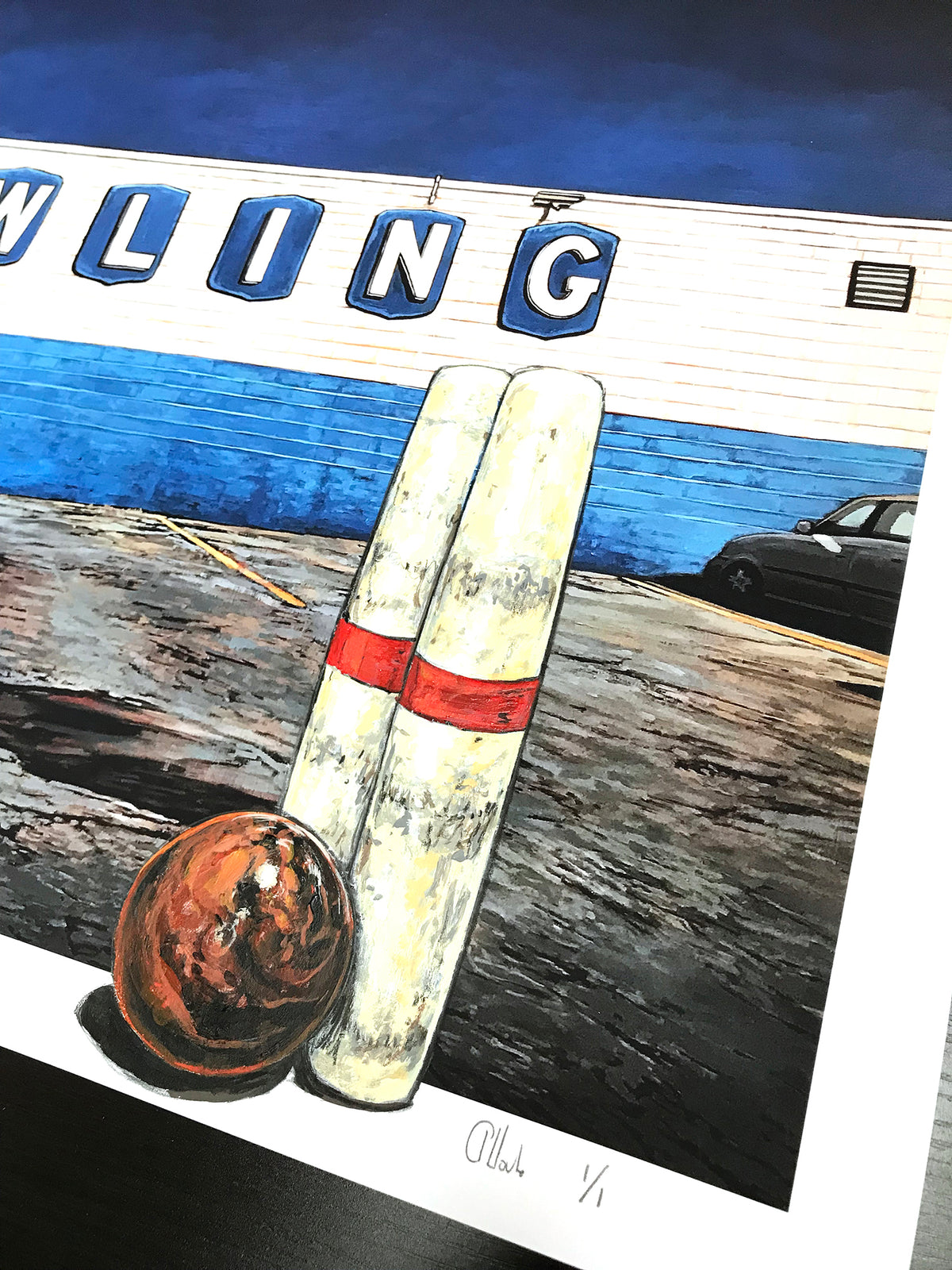 Andrew Houle &quot;Bowling&quot; - Hand-Embellished Unique Edition, 1/1 - 18 x 24&quot;