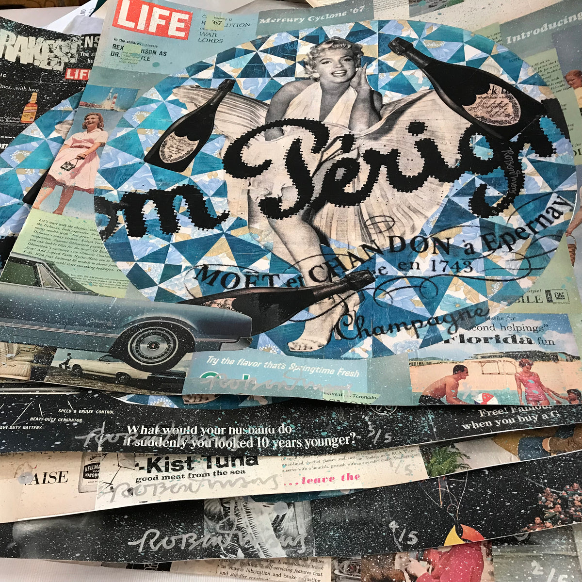 Robert Mars &quot;Champagne Life&quot; - Hand-Embellished Unique Print #1/5 - 24 x 24&quot;