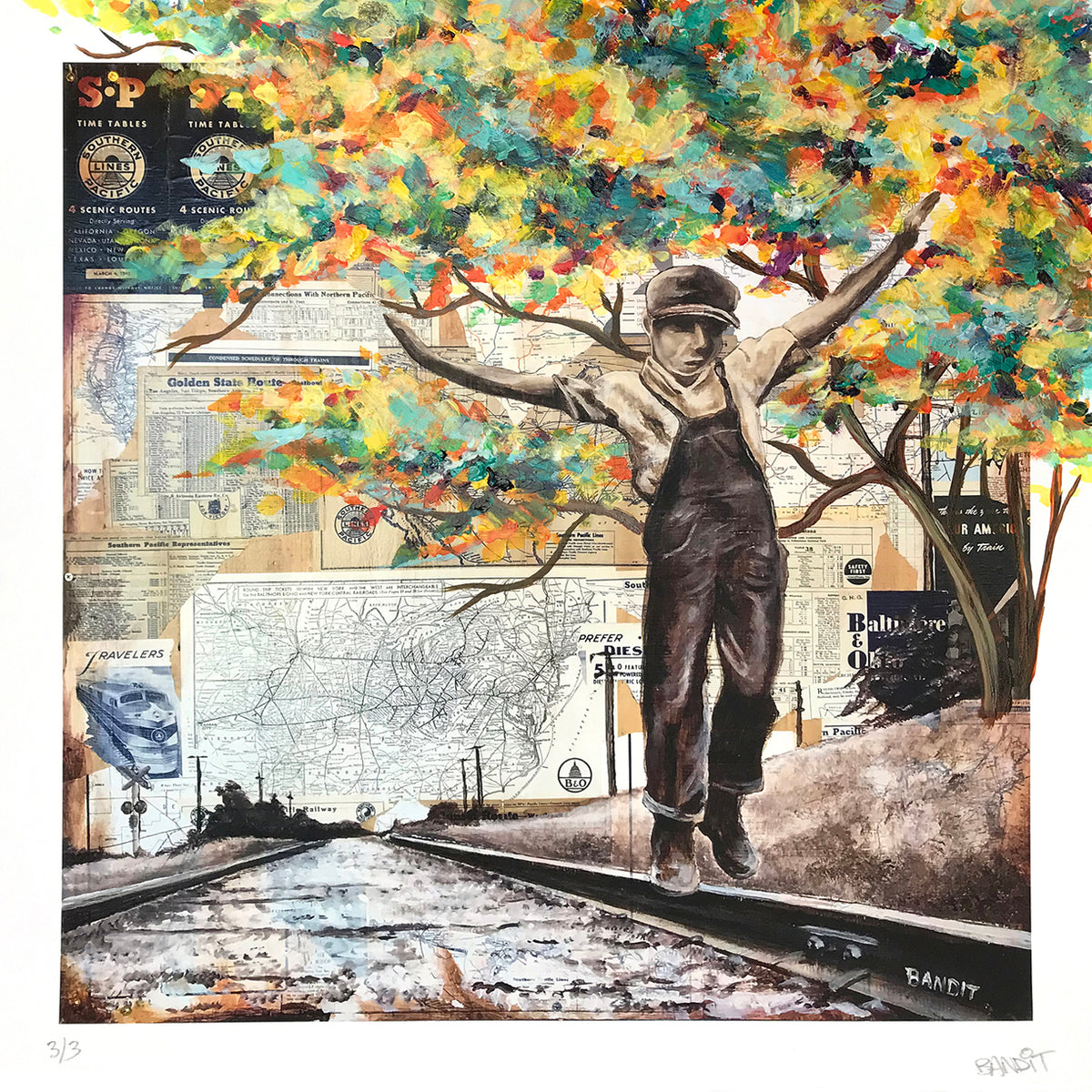Bandit &quot;Hobo Crossing&quot; - Hand-Embellished Variant, #3/3 - 17 x 17&quot;