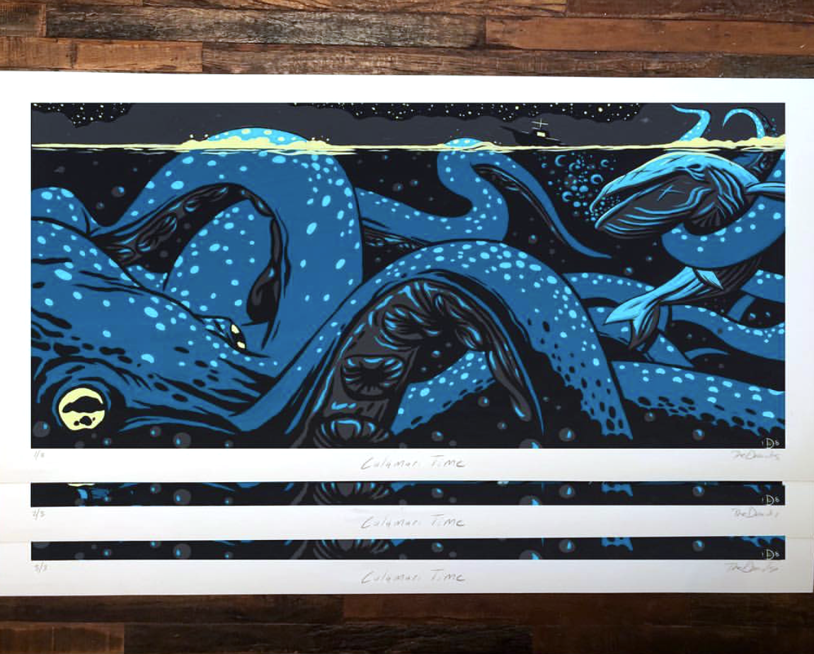 The Draculas &quot;Calamari Time&quot; - Hand-Embellished Unique Variant, Edition of 3 - 12 x 24&quot;